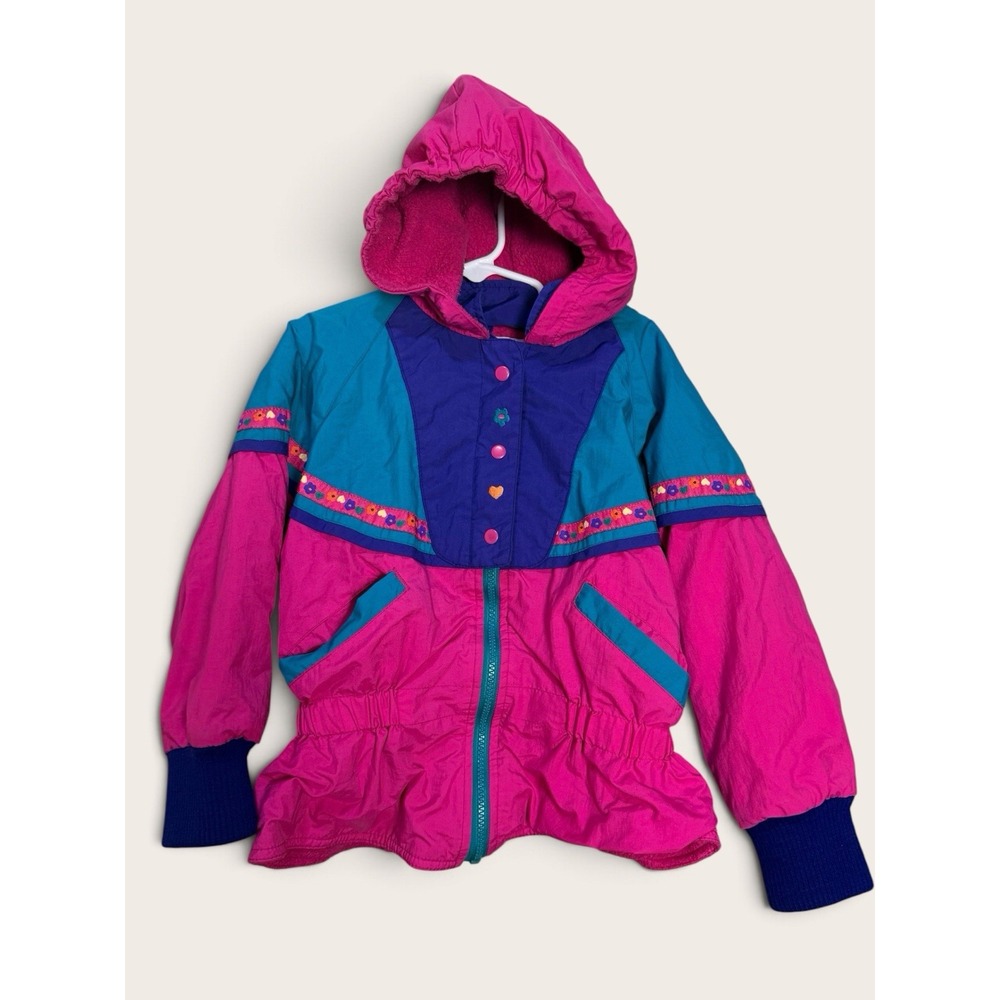 Vintage Gymboree Girls Large Colorblock Hooded Jacket Pink Teal Purple 90s